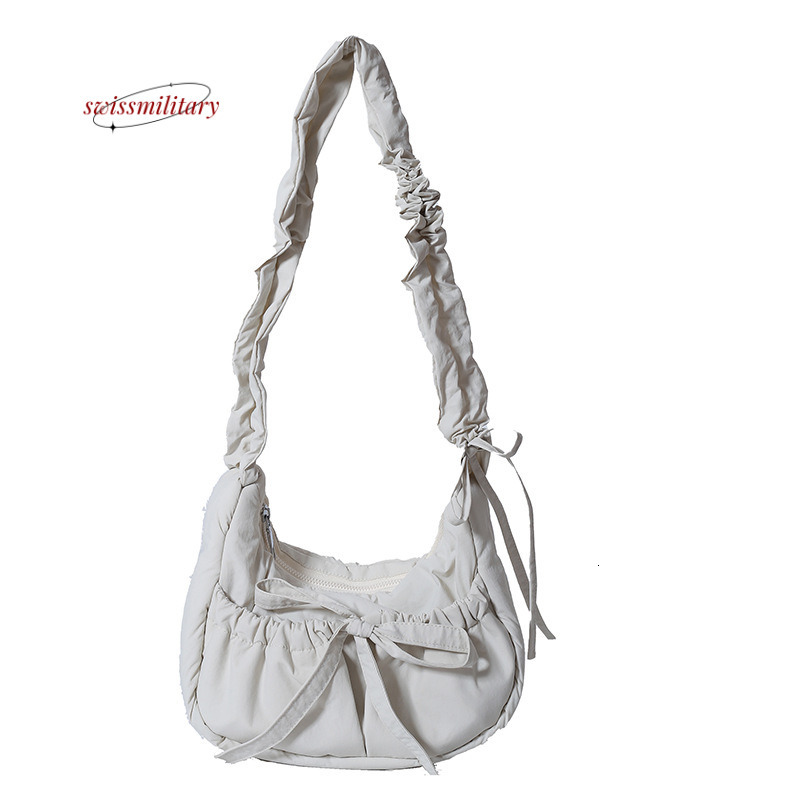 Swissmilitary Wrinkled bow girl's bag with versatile temperament, made of nylon fabric, designed for students to shoulder and armpit cross carry 