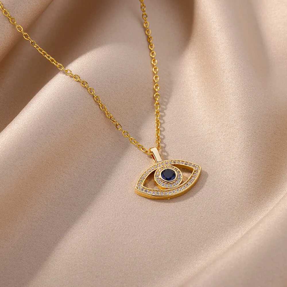 Zircon Evil Eye Pendant Necklace Female Stainless Steel Lucky Trkiye Devil Eye Necklace 2023 New Trend Aesthetic Jewelry W240828