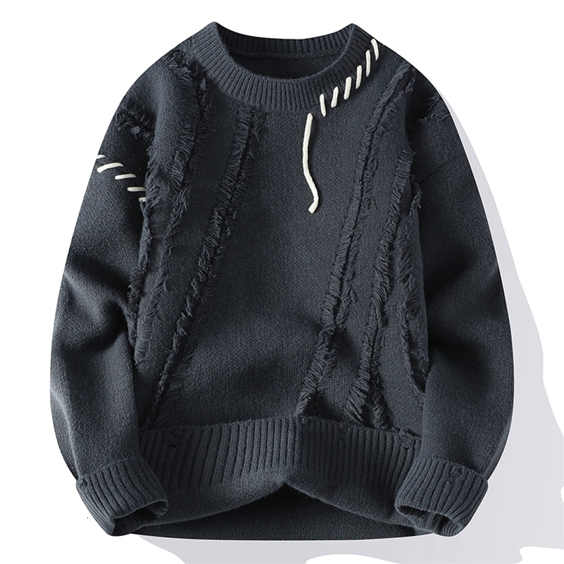 Autumn Winter Warm Mens Knitted Sweaters Fashion Patchwork O Neck Knit Pullovers Korean Streetwear Pullover Casual Mens Clothing 240828