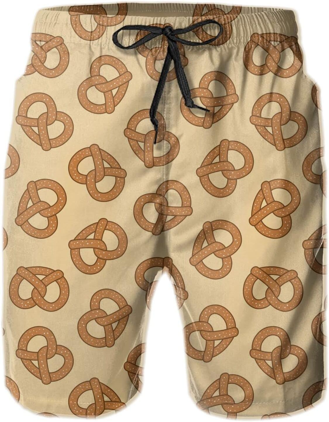 Mens Shorts 3D Printing Pattern Pretzel Cookie Swim Trunks Quick Dry Casual Beach Board Swimwear