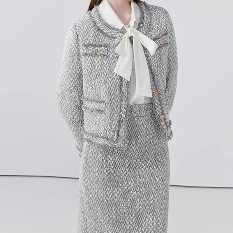 EVNISI Autumn Winter 2 Piece Women T Skirt Set Elegant Long sleeved Single Breasted Stripe Coat Bodycon Office Outfit 251022