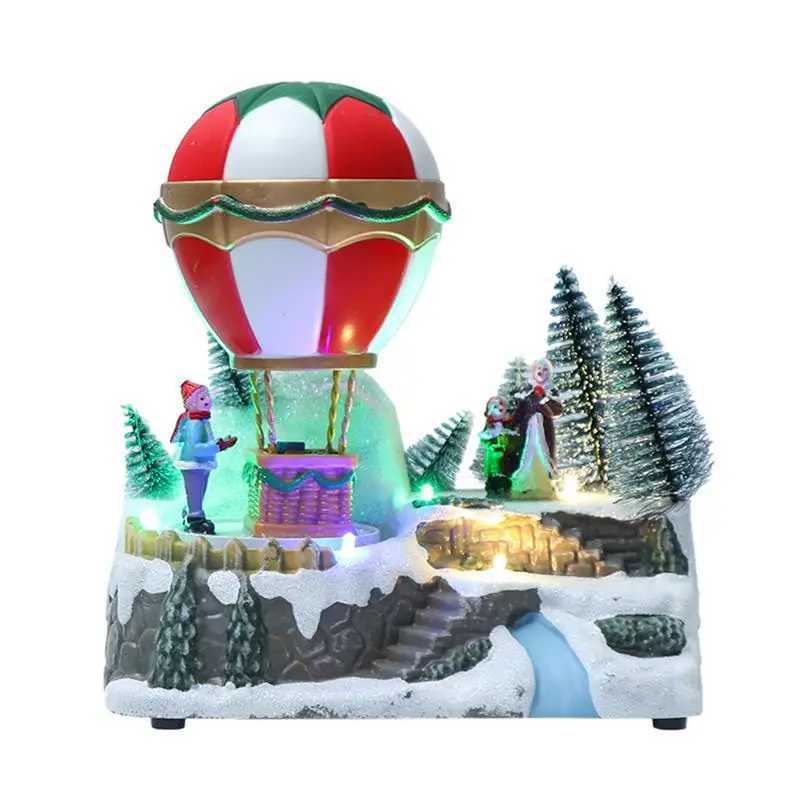 Decorative Objects Figurines Christmas Village Music Snow Village Home with rotating lights tropical balloons USB power supply bright holiday decorati