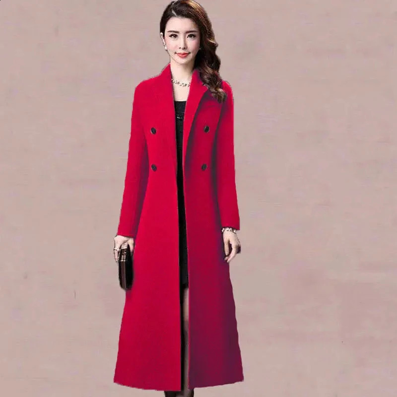 High end womens long wool coat autumn thick wool coat mother elegant blended wool jacket 4XL 240828