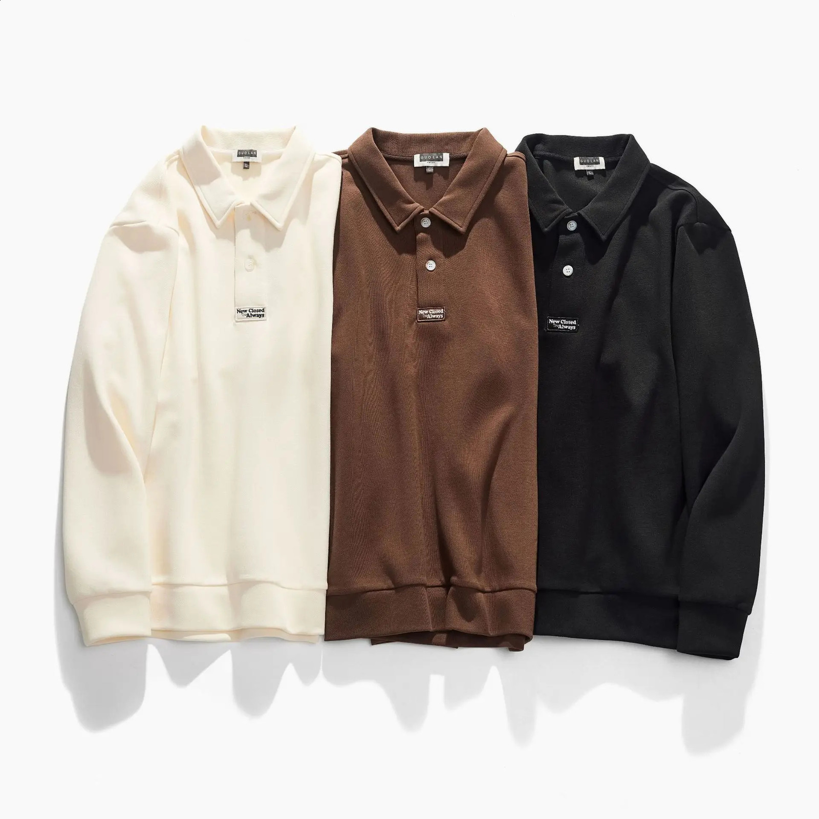 320G Heavyweight Polo Shirt Mens Spring Fall Fashion High Quality Embroidery Long Sleeve Lapel T-shirt Unisex Retro Premium Top 240828