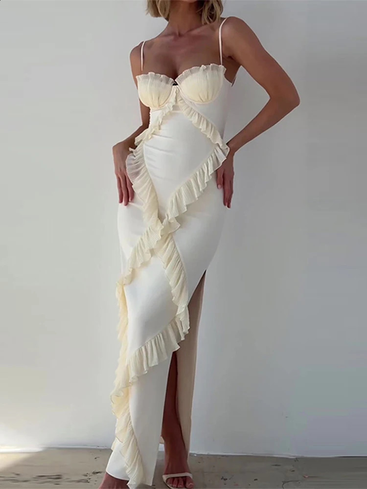 Elegant Lace Dress Women Sexy Slim Midi Sling Vestidos Female Summer Patchwork Sleeveless Party Evening Dresses Lady 240828
