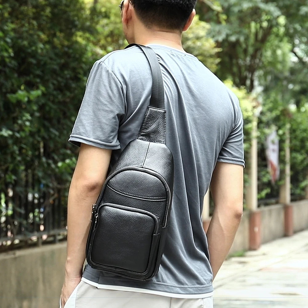 WESTAL Cowhide Genuine Leather Sling Bag Men Chest Bag Casual Traveling Chest Pack Black Mens Shoulder Bags er 240829