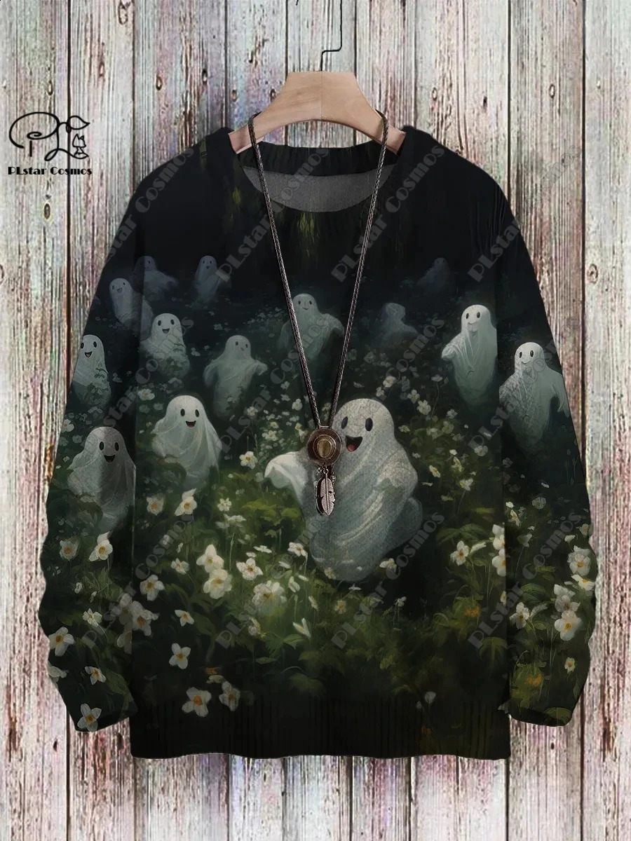 3D printing Halloween series ghost witch print pattern ugly sweater casual unisex winter sweater 240829