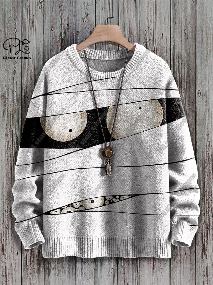 3D Printing Halloween Custom Series Horror Ghost Skull Witch Black Cat Pattern Ugly Sweater Street Casual Winter Sweater W-4 240829
