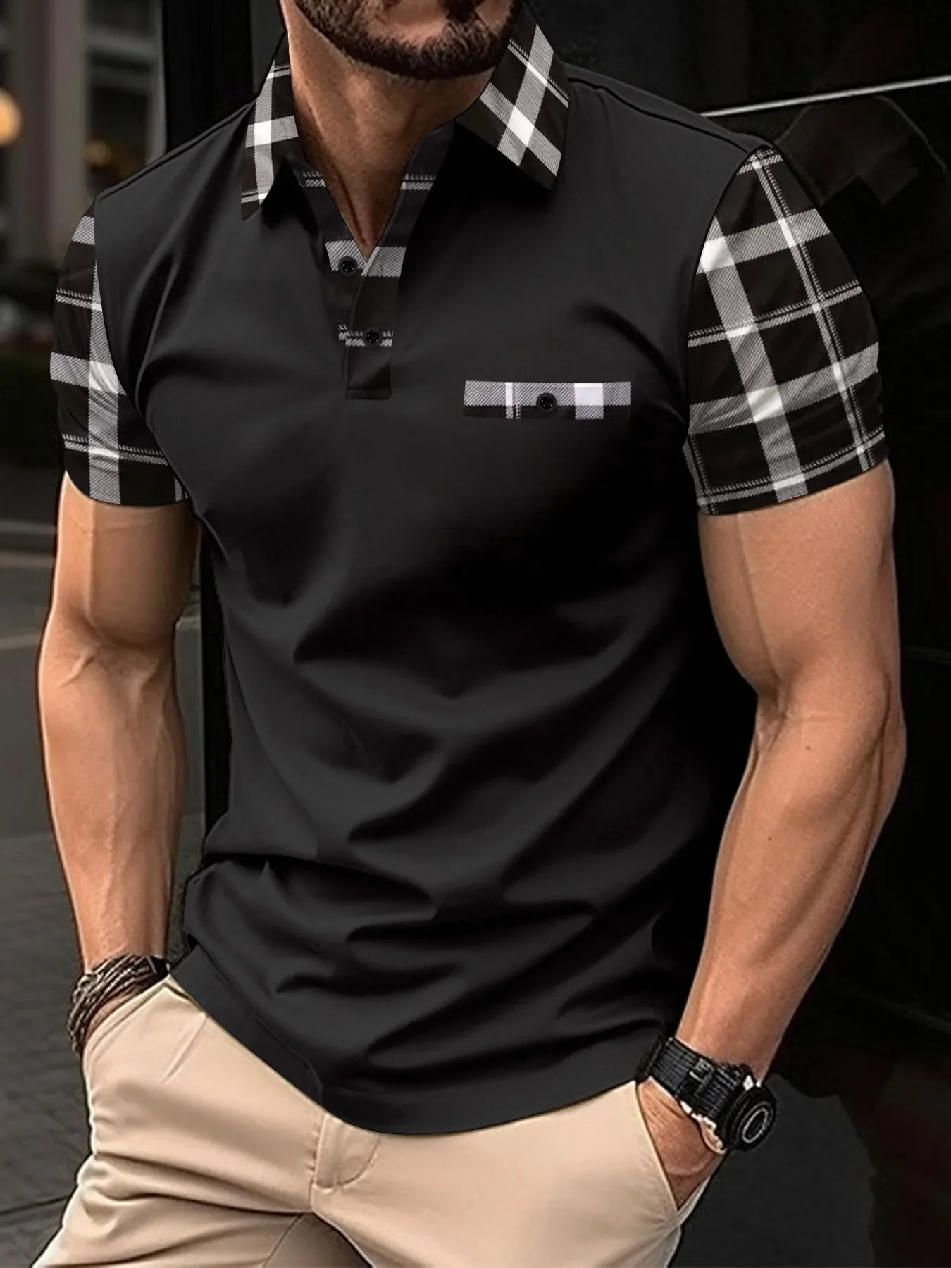 Mens Summer Style Fashion Polo Shirt Plain Casual Vneck Button Short Sleeve Comfortable 240828
