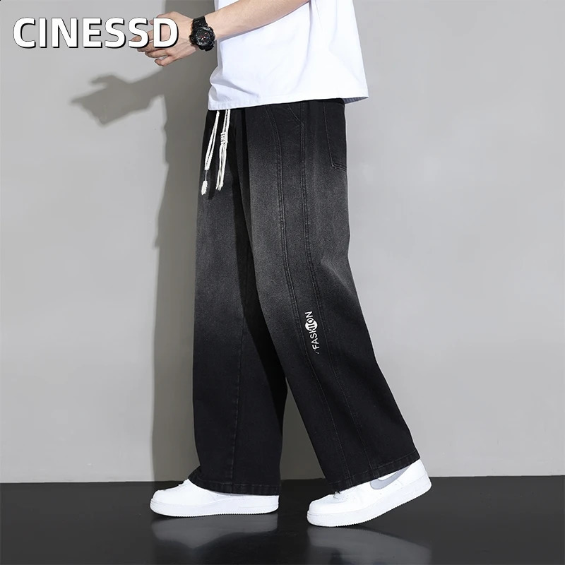 Autumn Wide Leg Jeans Mens Trouser Neutral Loose Casual Cotton Straight Outdoor Fashion Laundry Pants Large Size 8XL 240829