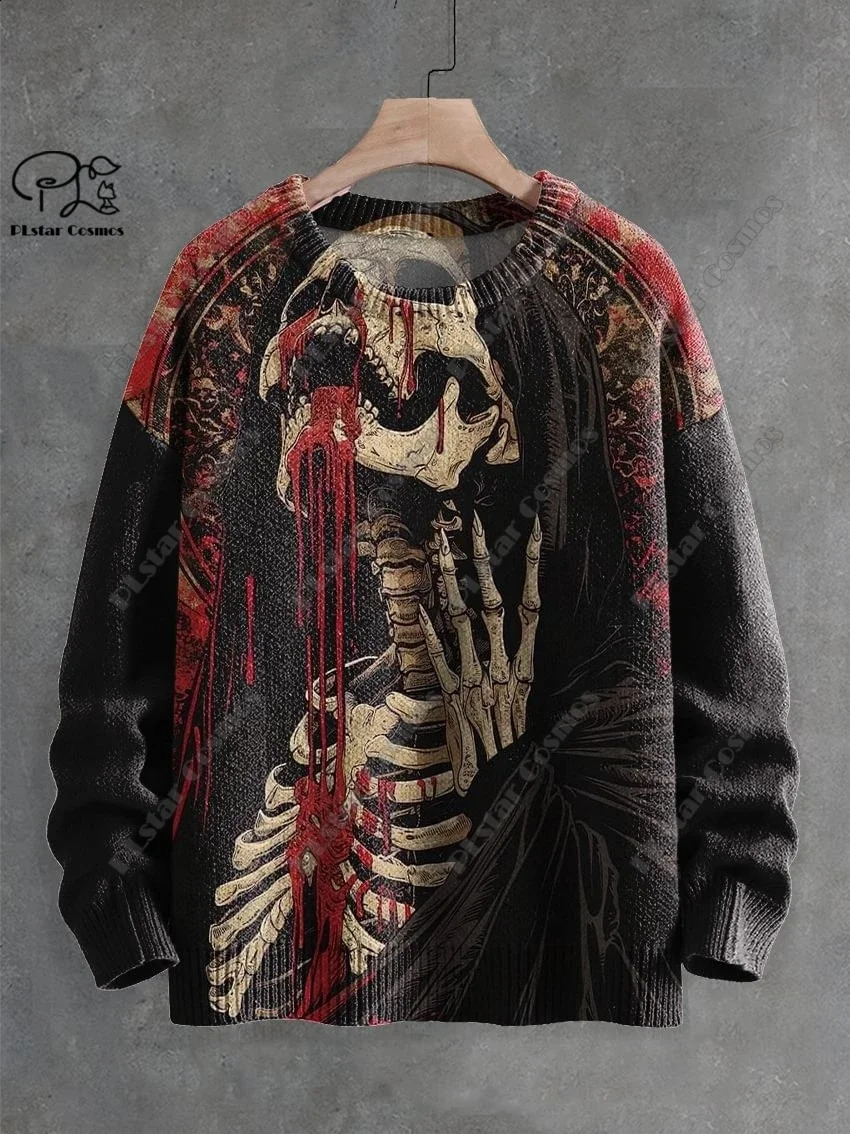 3D Printing Halloween Custom Series Horror Ghost Skull Witch Black Cat Pattern Ugly Sweater Street Casual Winter Sweater W-4 240829
