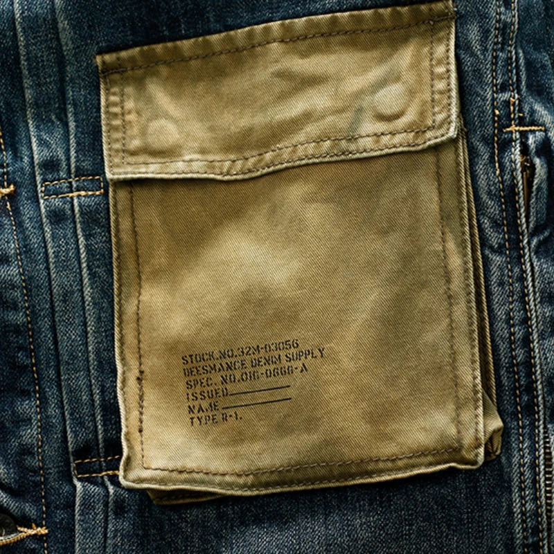 Jeans mens autumn/winter American khaki retro heavy tooling denim jacket 240828