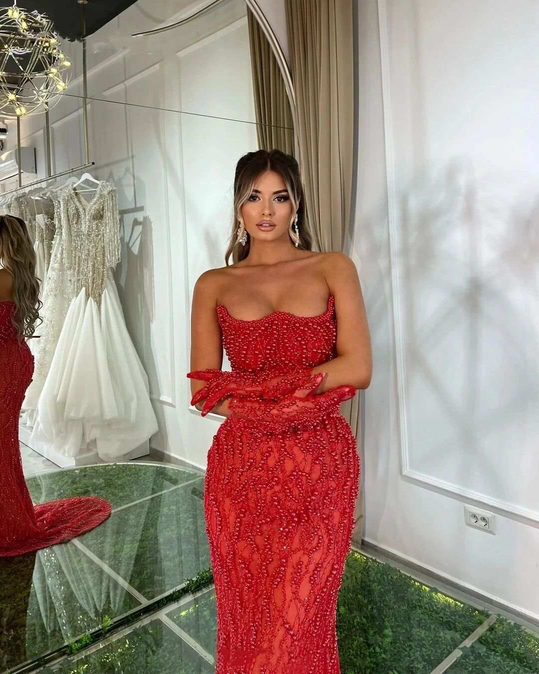 Pearls Prom Dress Luxury Shine Evening Dress Brush trailing Sequins Bridal Gown Custom Made Sleeveless Plus Size Customized L241242