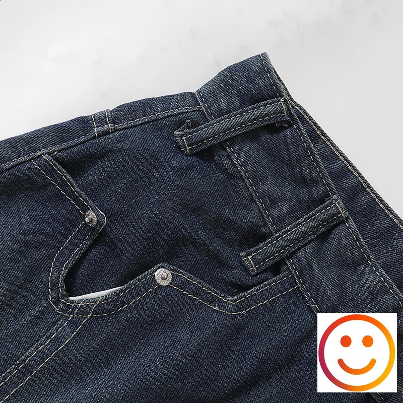 Frayed Trace TieDye Blue VPocket Denim Shorts Straight Loose Shortpant Men Women 240826Z