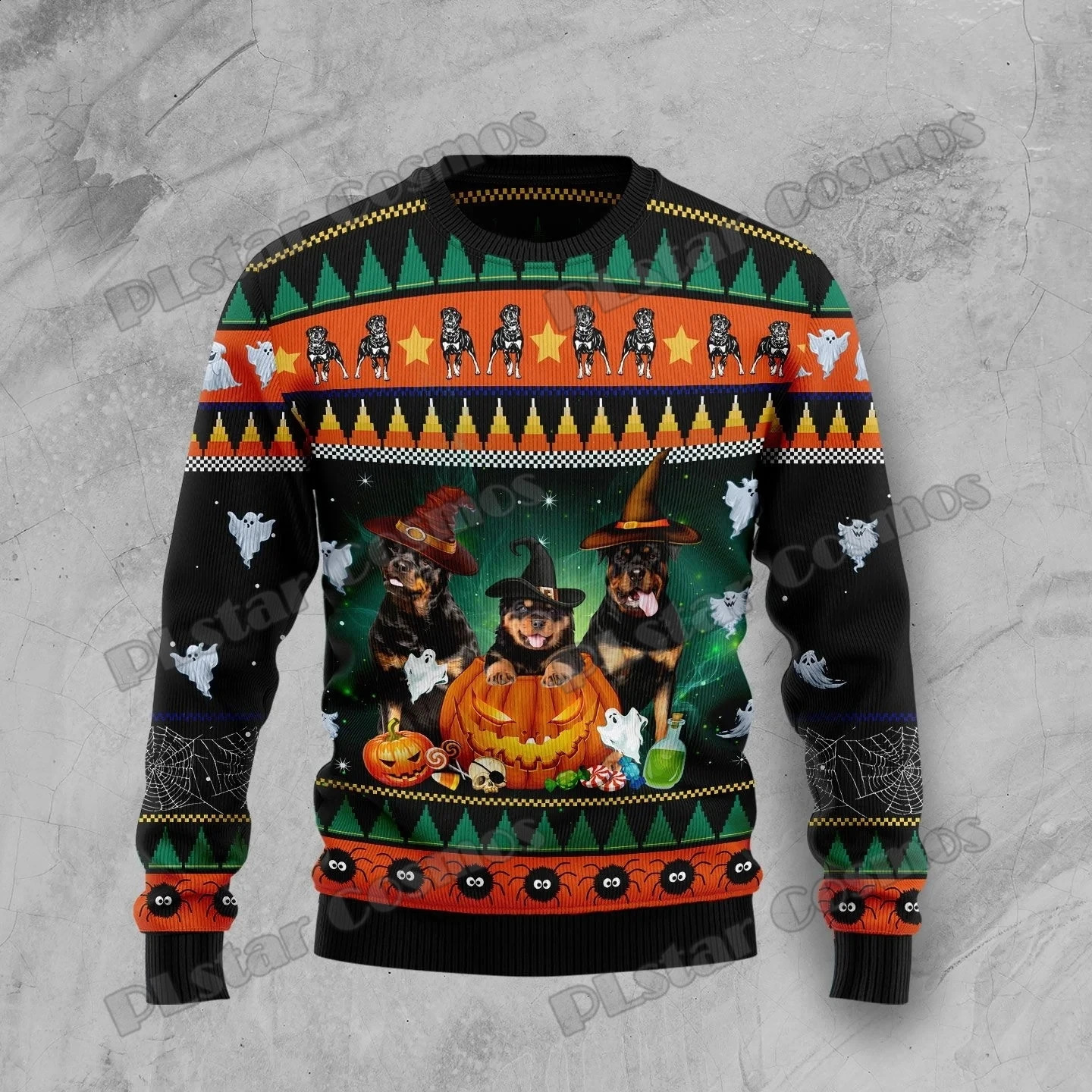 PLstar Cosmos Rottweiler Halloween 3D Printed Mens Ugly Christmas Sweater Winter Neutral Casual Knitted Pullover Sweater ZZM29 240829