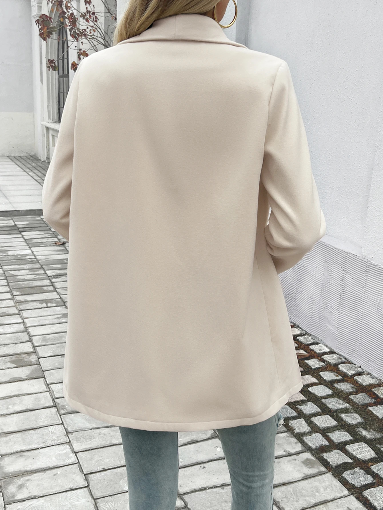Womens fashionable single chest long wool almond coat autumn and winter womens casual long sleeved trench coat 240828