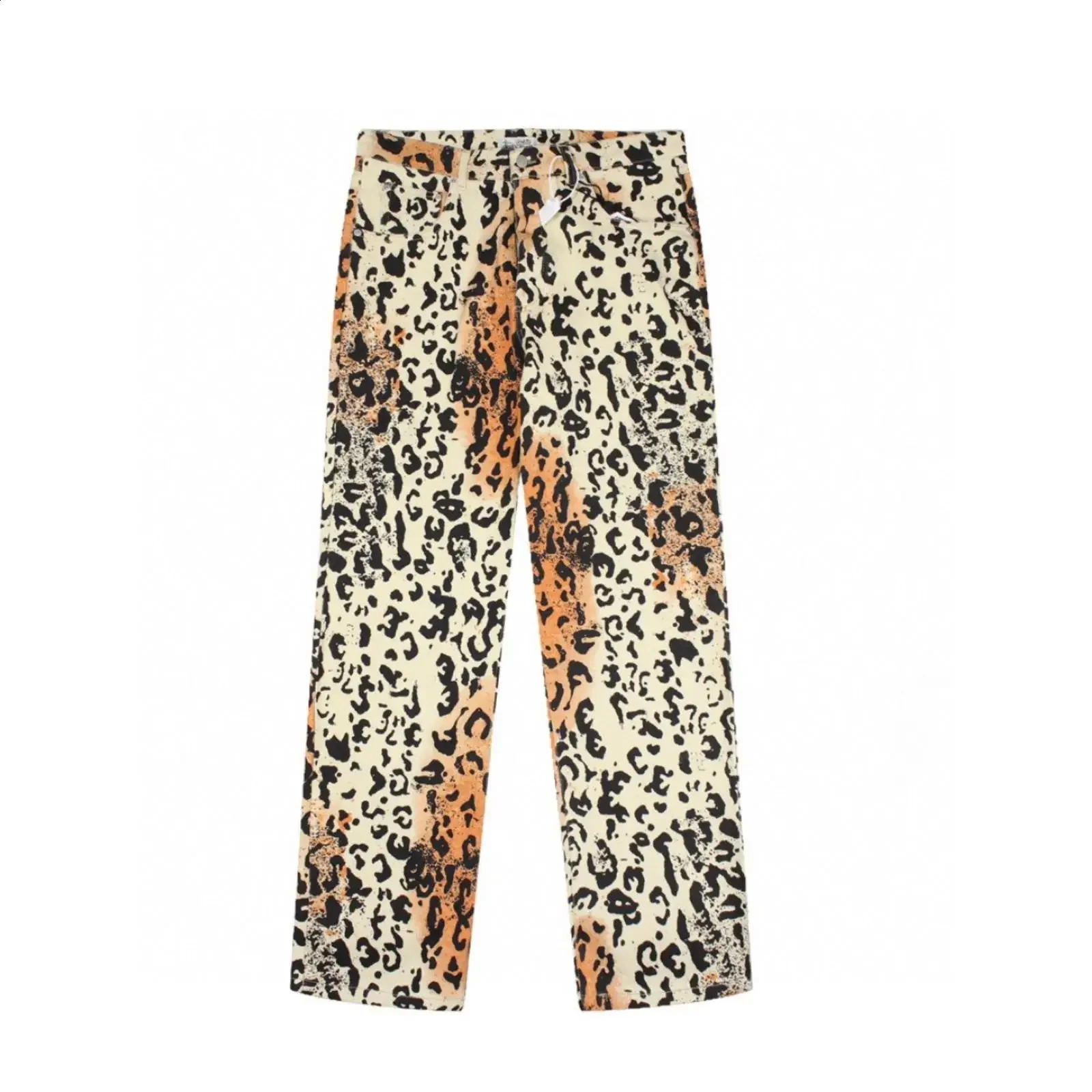 Leopard Slip jeans retro washed gradient straight leg loose fit suitable for mens casual pants 240829