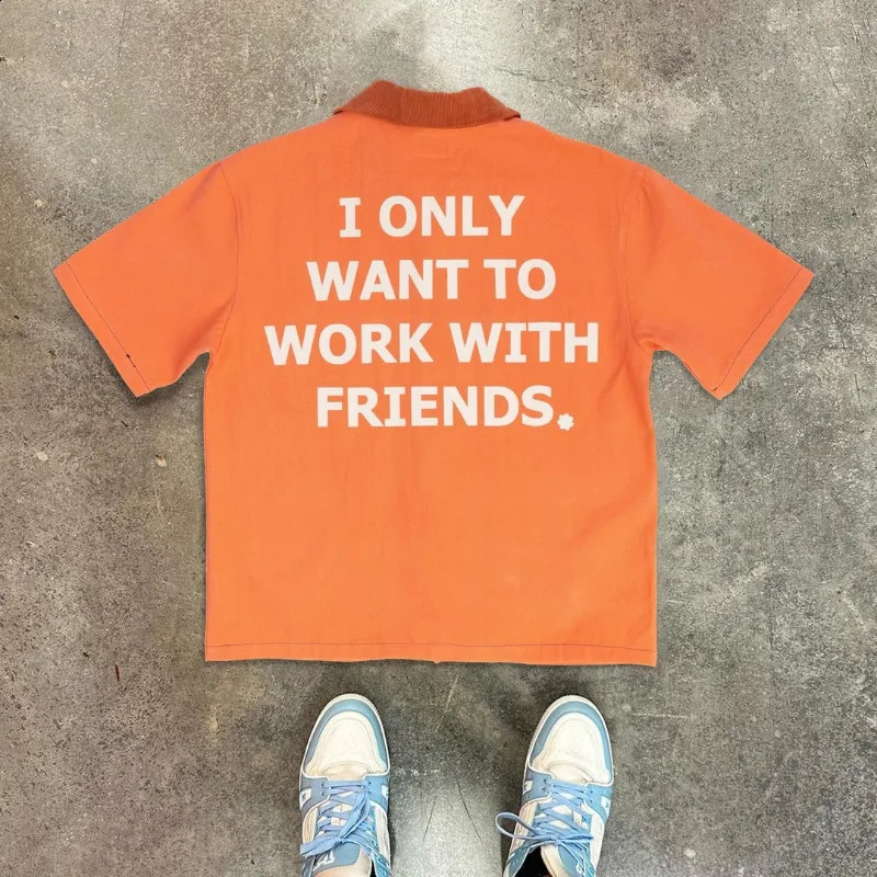 Simple letter printing splicing n polo neck oversized mens Tshirt Y2K summer clothing trend couple casual bag top 240828