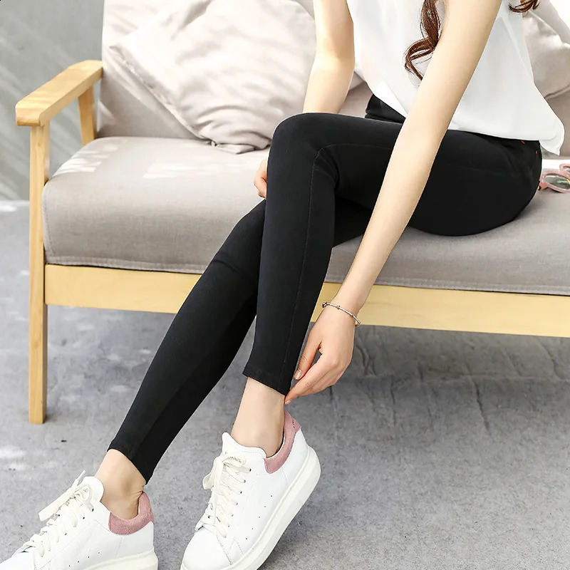5XL Plus size womens autumn and winter pencil pants ultrathin elastic shorts Trouser black long leg clothing 240827