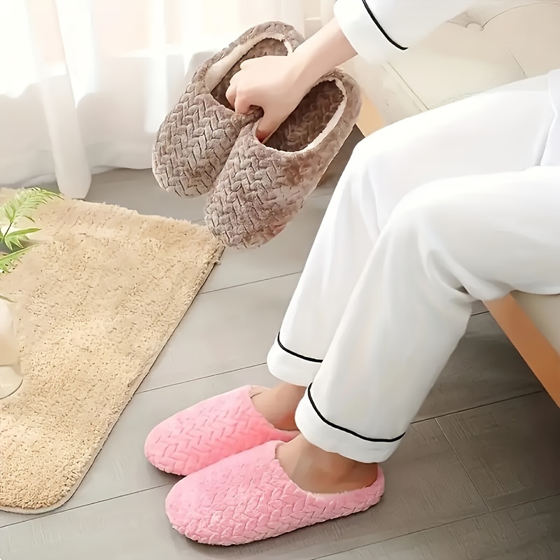 Cozy Womens Plush Indoor Slippers - Warm, Non-Slip, Soft Fabric Upper, Closed-Toe Design, Elegant Style, Slip-On Type, All-Season Comfort - Perfect fo