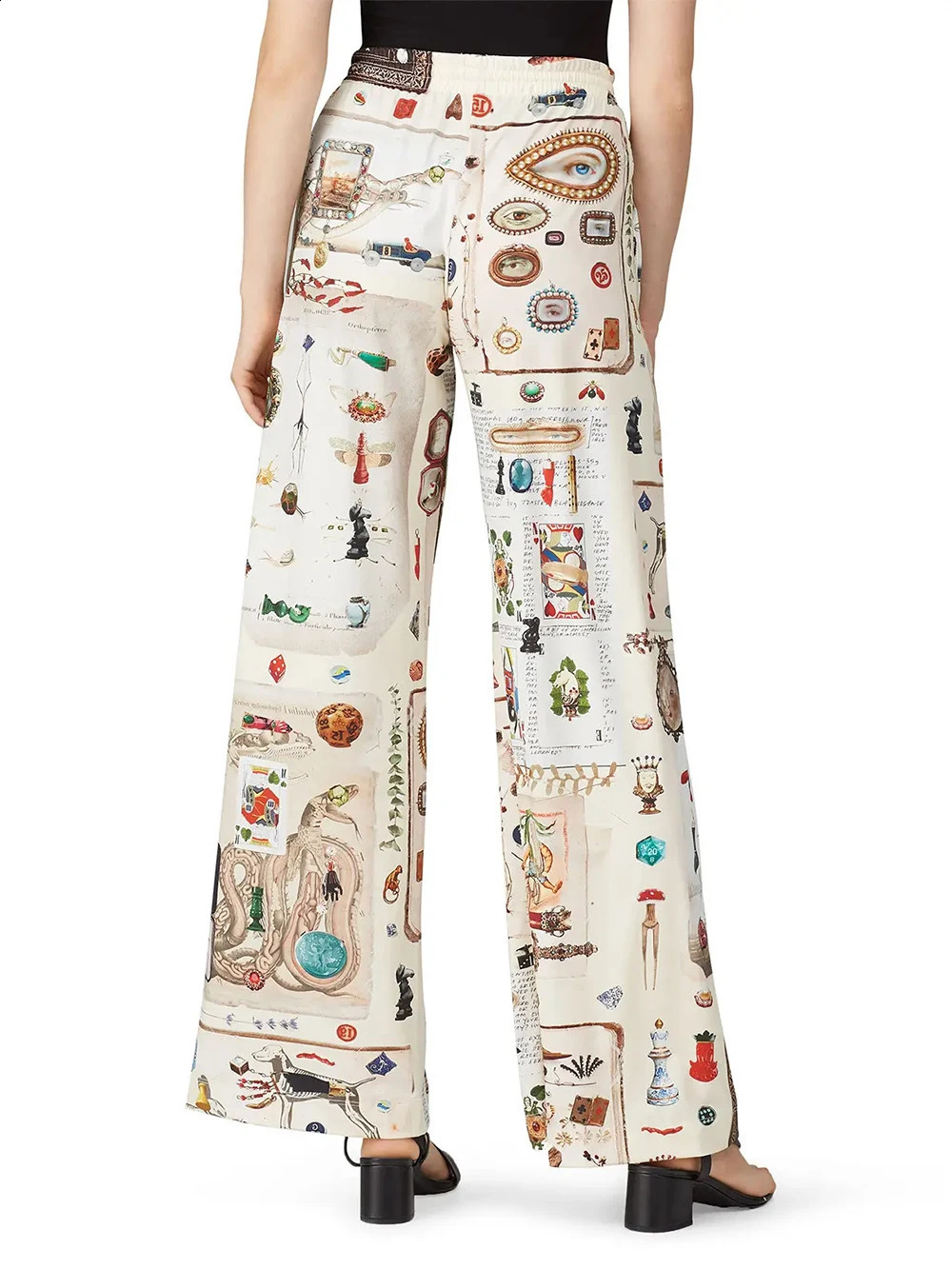 Printed wide leg pants Comfortable flat n elastic waistband easy to tilt pockets perfect for womens sp 240829