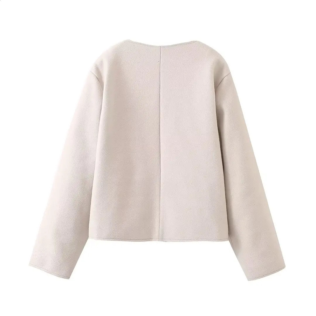 Autumn Winter Elegant Women Basic Coat Long Sleeve Loose Casual Bomber Jacket Women Woolen Jacket V-neck Fashion 240828
