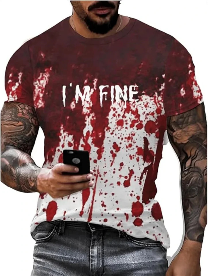 Summer fashion casual horror Halloween mens T-shirt trend personalized 3D printed round neck Halloween party T-shirt top 240829