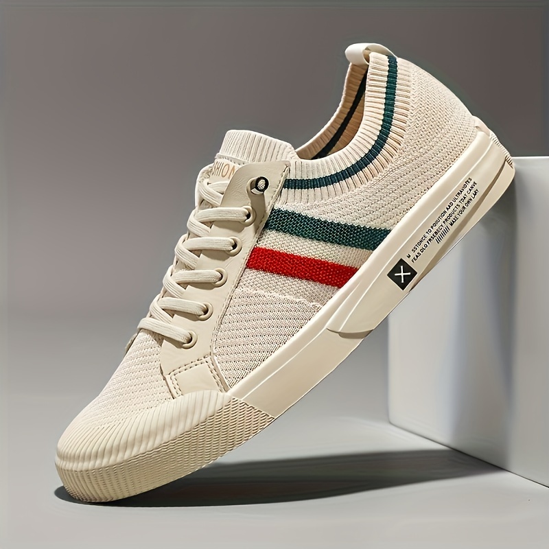 Men's Woven Color Block Lace Up Low Top Sneakers For Outdoor Activities, All Seasons
