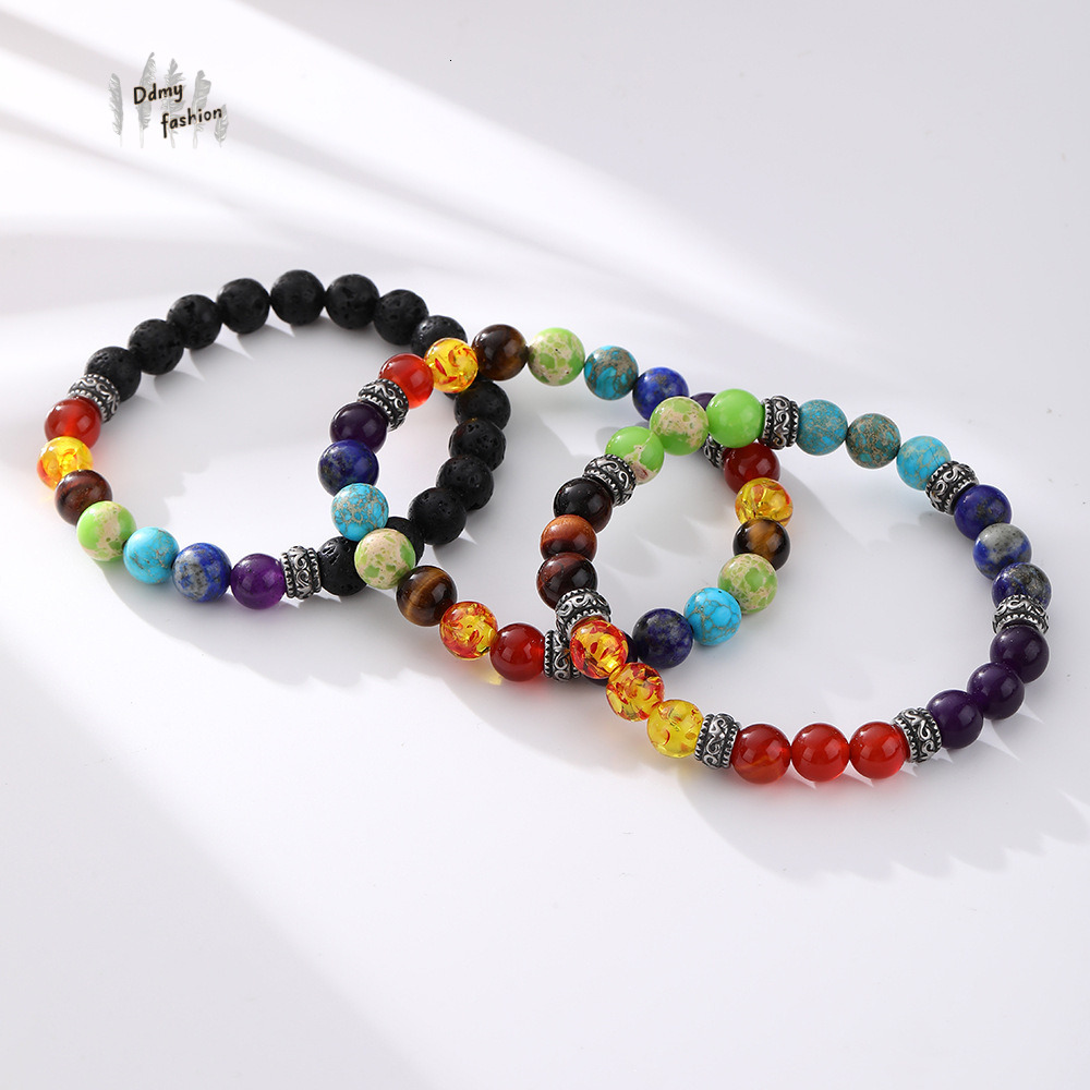 Energy Assisted Breathing Meditation Agate Natural Tiger Eye Volcanic Stone Colorful Bracelet Jewelry F08.29-5.5 29c6e