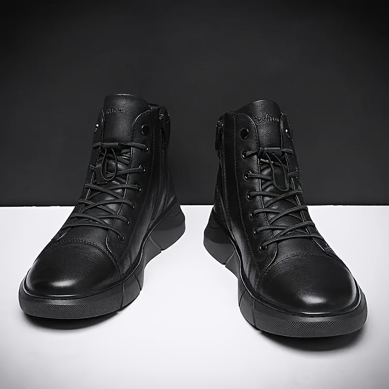 Comfortable solid color lace-up boots for men - Non-slip, breathable, easy-on and off design with hook and loop closure, soft insole and waterproof up
