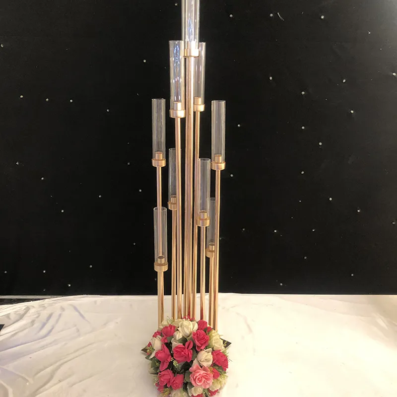 8 Heads Metal Candelabra Candle Holders Road Lead Table Centerpiece Gold Candelabrum Stand Pillar Candlestick For wedding High-end H260310