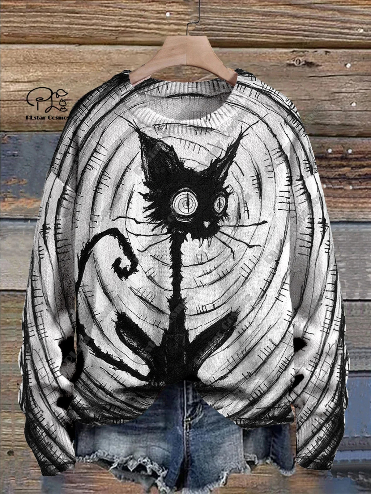 3D Printing Halloween Custom Series Horror Ghost Skull Witch Black Cat Pattern Ugly Sweater Street Casual Winter Sweater W-10 240829