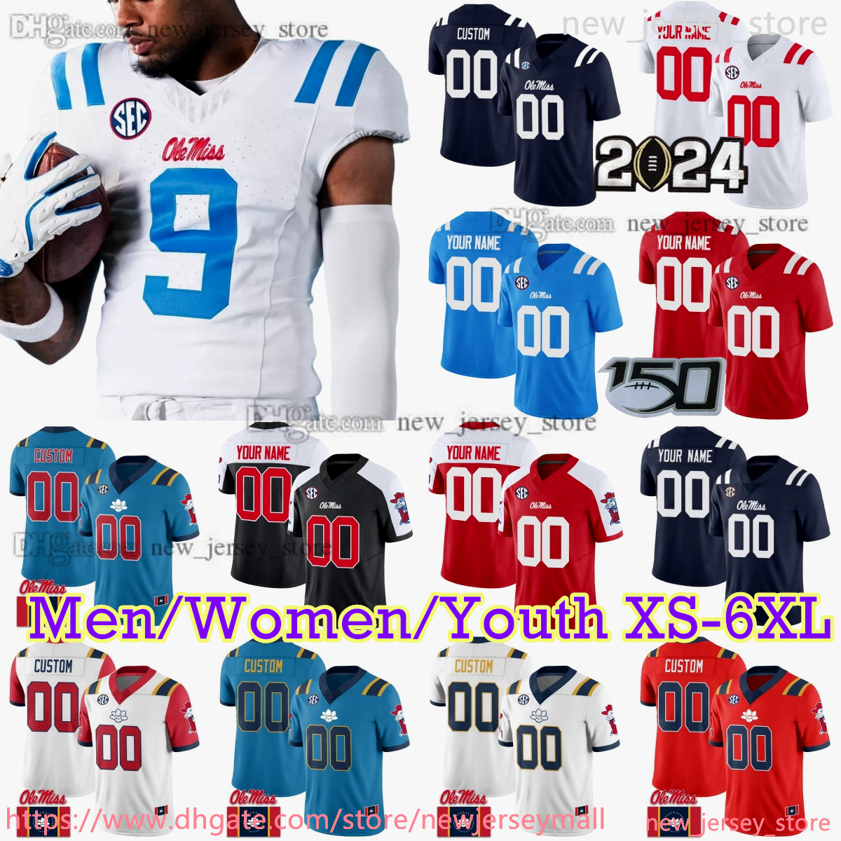 2024 Custom S-6XL Ole Miss Rebels College Football Jersey 2 Jaxson Dart 3 Spencer Sanders Ulysses Bentley IV Tre Harris Matt Jones Eli Manning Judkins Stitched jersey