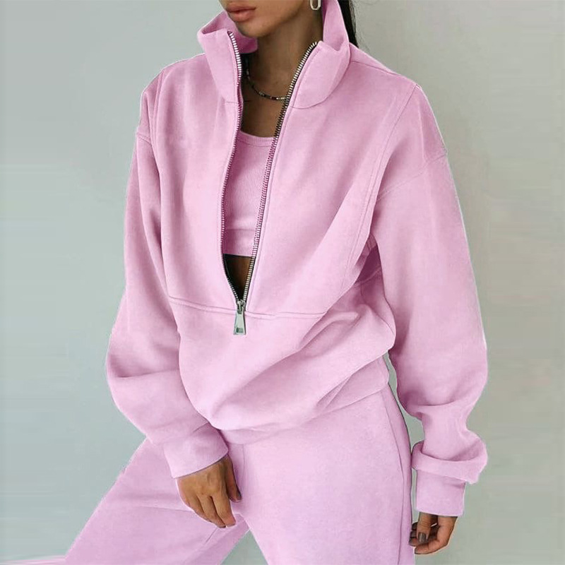 Spring and Autumn Womens Sportswear Set Pure Color hooded Sweatshirt and Relaxed Joggers R240829