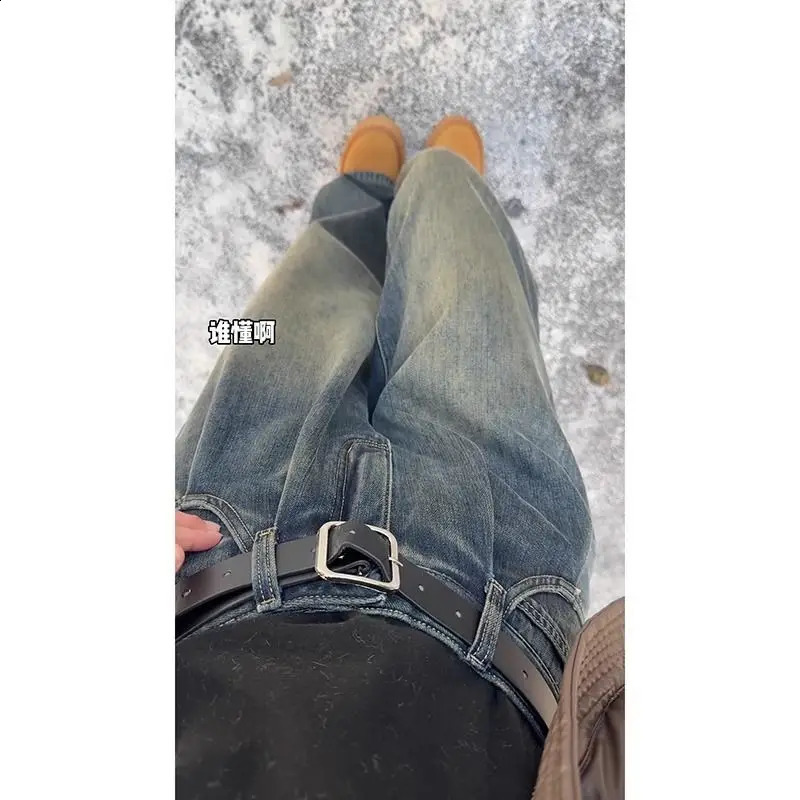 Autumn street trend washed straight leg jeans American men and women hip-hop retro simple loose personality casual pants y2k 240829