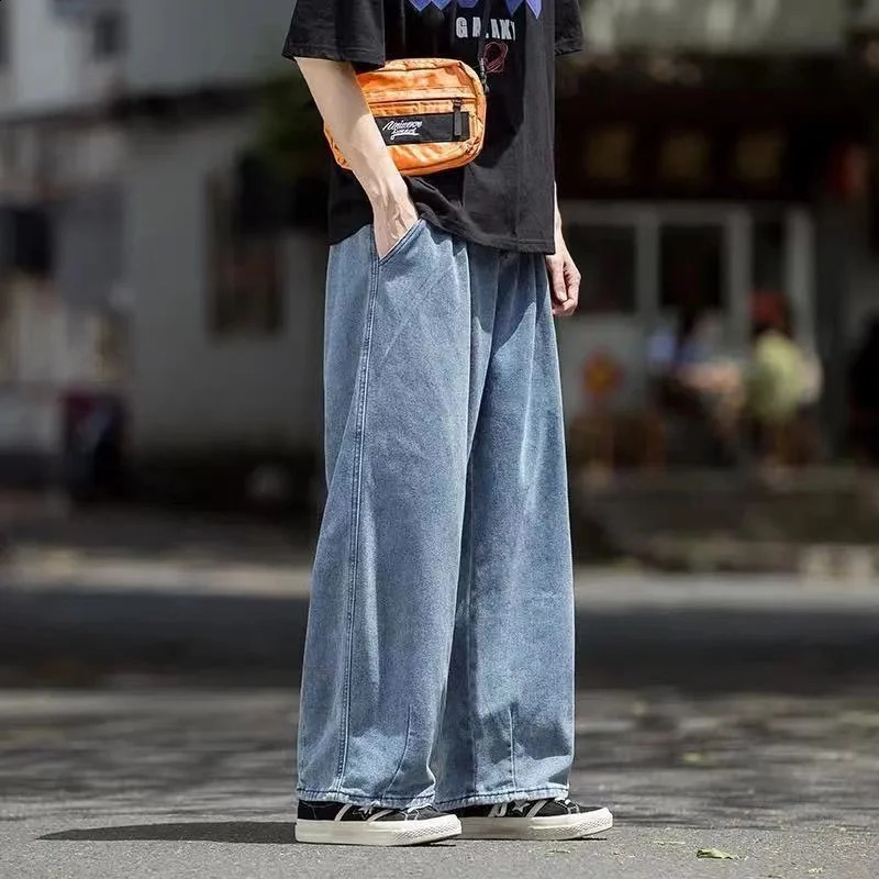 Mens jeans wide leg denim cargo jeans loose straight pocket mens jeans hip-hop streetwear skateboard neutral denim Trouser 240829