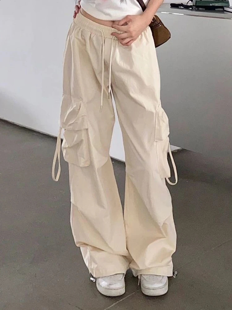 Zoki Hip Hop Y2K cargo pants womens streetwear Harajuku large pocket casual mens loose high waisted n solid 240827