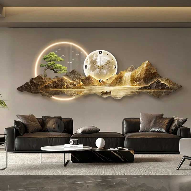 Wall Clocks Design a luxurious wall clock living room with LED aesthetics minimalism silent and fashionable Nordic tower mural home decorationX240829 