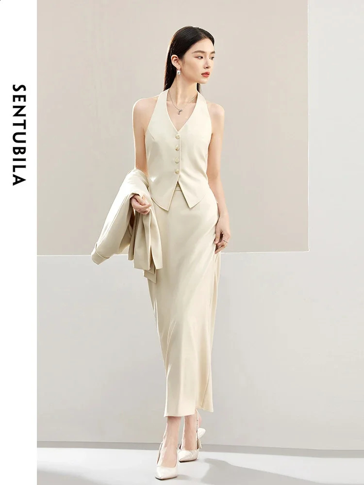 SENTUBILA Piece Sports Jacket Set For Womens Office Wear Autumn Elegant Waist Maxi Suit Z