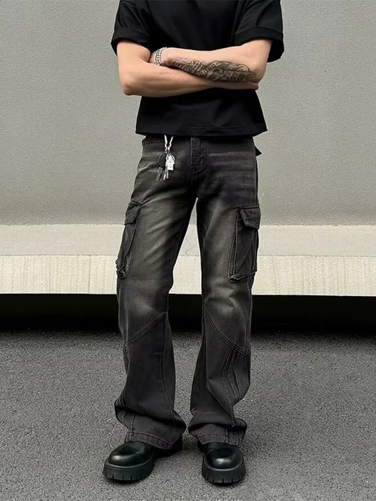 2024 Pantalones Y2K Streetwear Multi Pockets Baggy Jeans Cargo Pants For Men 90S Vintage Clothes Striped Long Trousers 240823