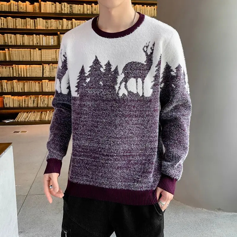 autumn and winter mens Korean version trend O-neck long sleeved sweater for teenagers to win fashion fully matched with SlimSweaters 240829