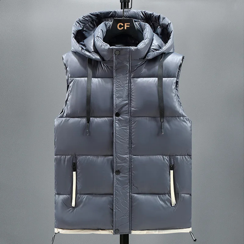 Wxw3643 black gray beige down jacket mens zipper sleeveless ultrathin winter vest hooded sweatshirt 240828