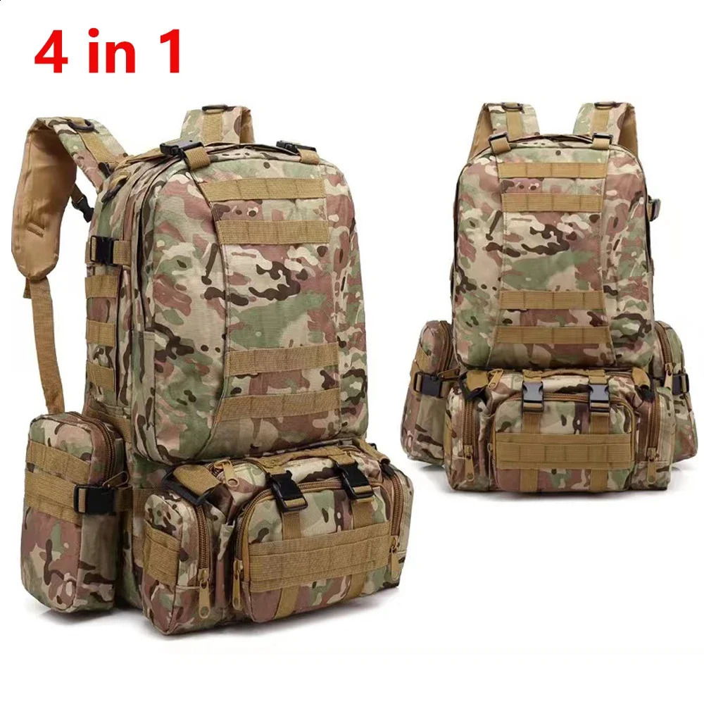 55L Hunting Backpack 4 in 1 Mens outdoor Molle sport package outdoor hiking Camo canvas backpack Waterproof attack pack Mochira 240829