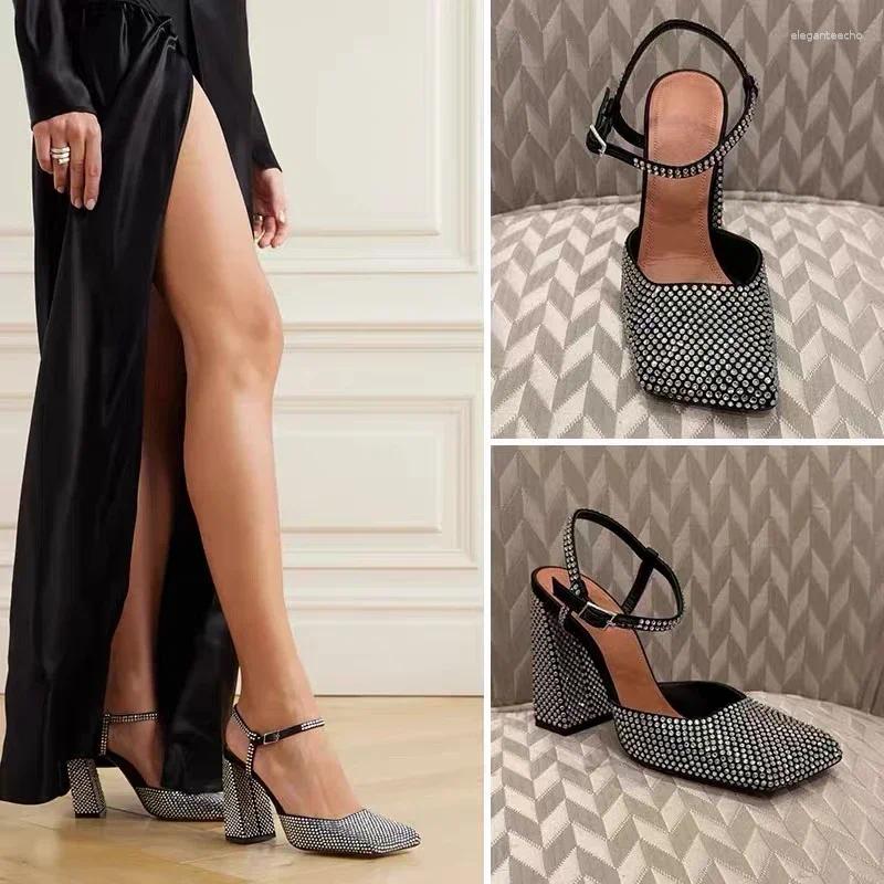 Dress Shoes 2024 Summer Mary Jane Women's Water Dia Sandals Square Head Thick High Heels Banquet Party Fashion Sexy 01f