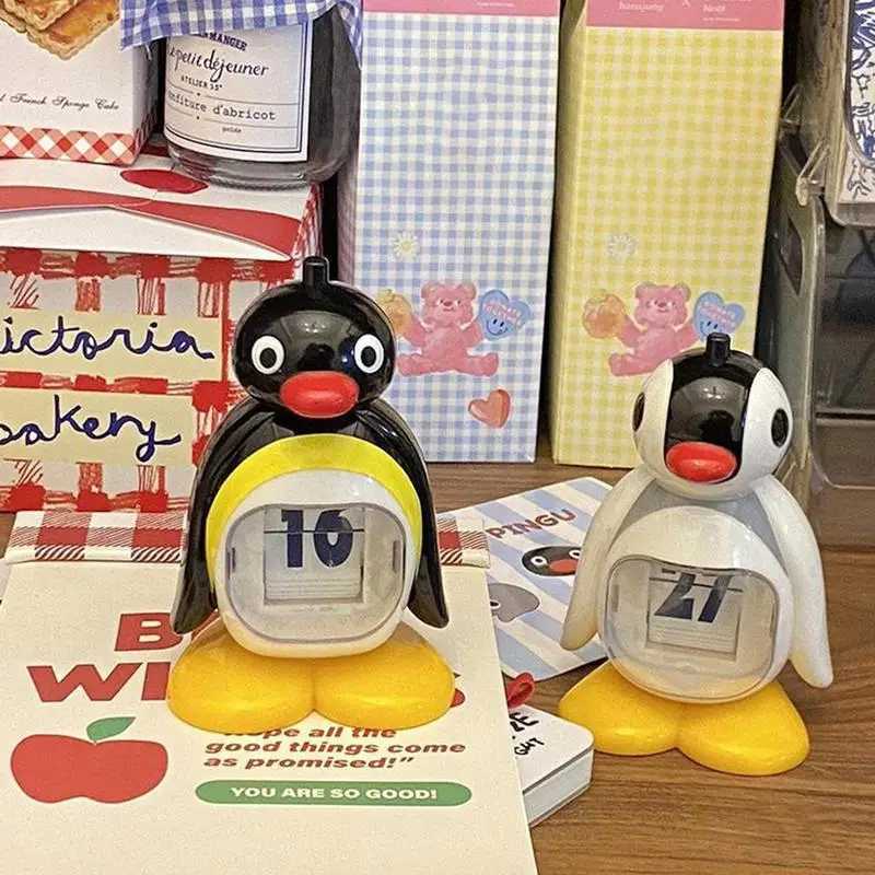 Cute retro penguin calendar decoration creative desktop doll decoration bedroom living room office home decoration W240828