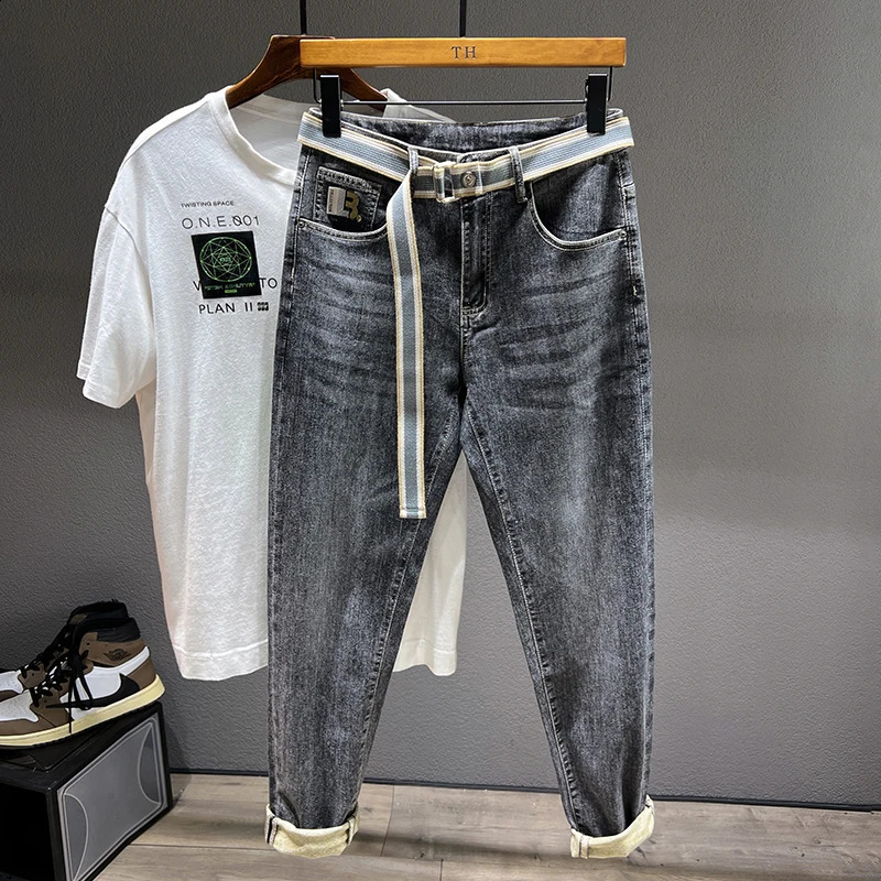 Spring Mens Street Clothing Jeans Fashion Motorcycle Trouser Korean Fashion Casual Youth Hip Hop Small Foot Jeans 240829