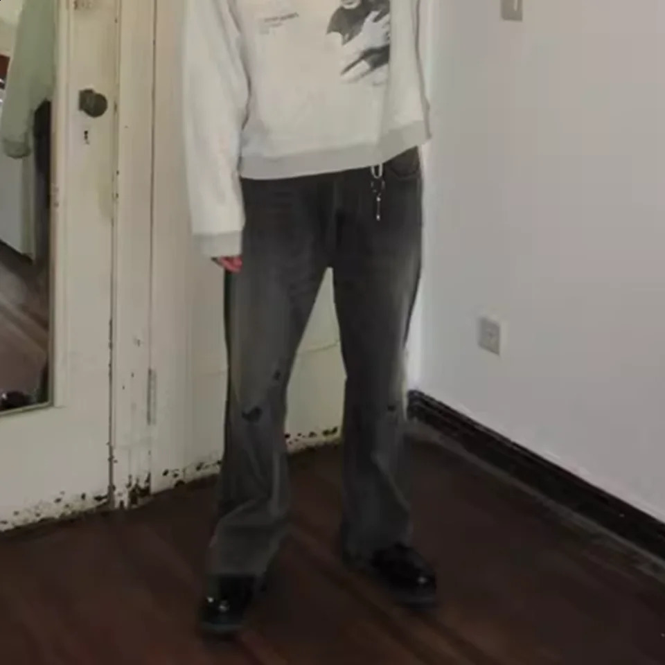 Vintage Distressed Wshed Blue Black Baggy Jeans for Men and Women Straight Ripped Frayed Casual Denim Trousers Oversize Cargos 240826Z