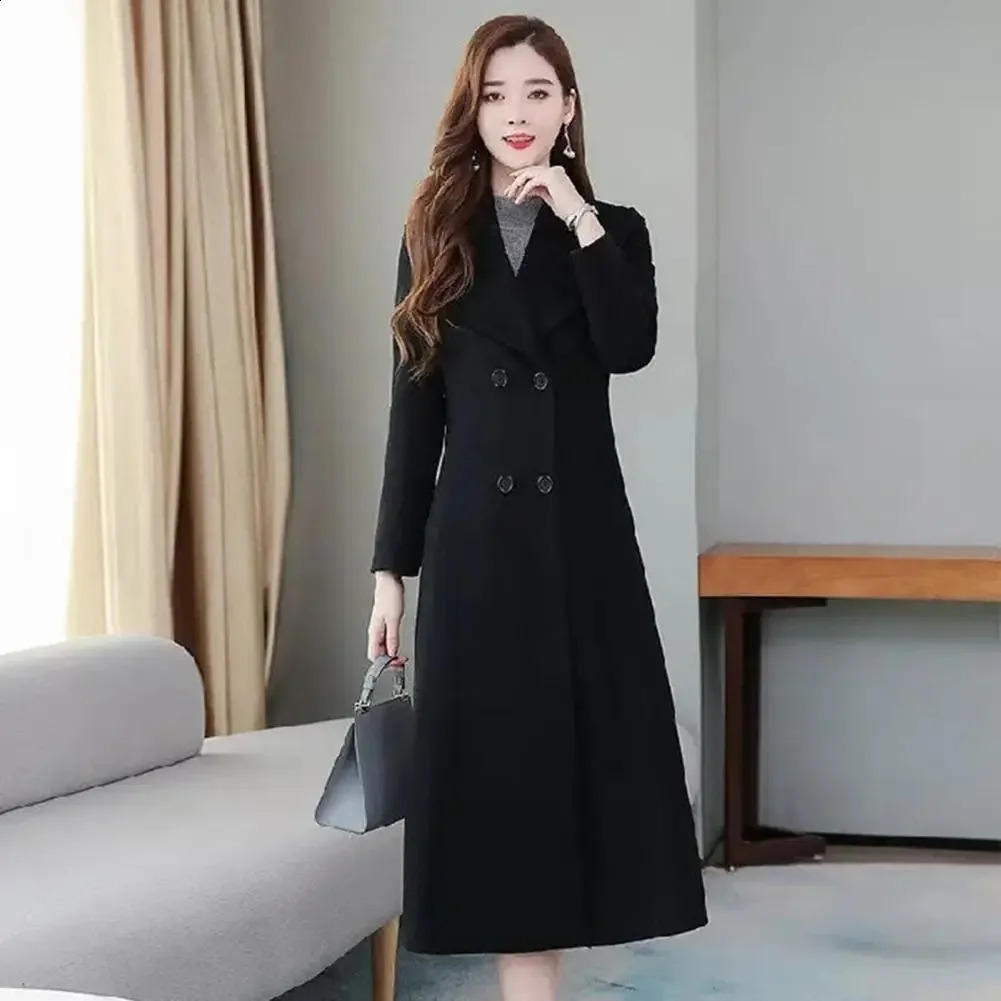 Simple open top wool coat plus size wool coat long sleeved cold resistant 240828