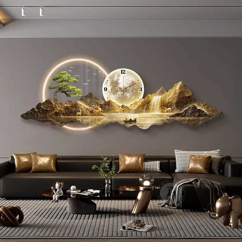 Wall Clocks Design a luxurious wall clock living room with LED aesthetics minimalism silent and fashionable Nordic tower mural home decorationX240829 