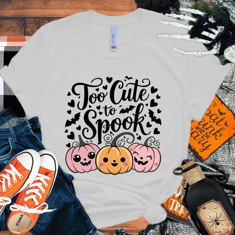 The Halloween pumpkin is too cute to make people shudder. Womens printed T-shirt summer T-shirt Harajuku casual round neck short sleeved shirt 240829